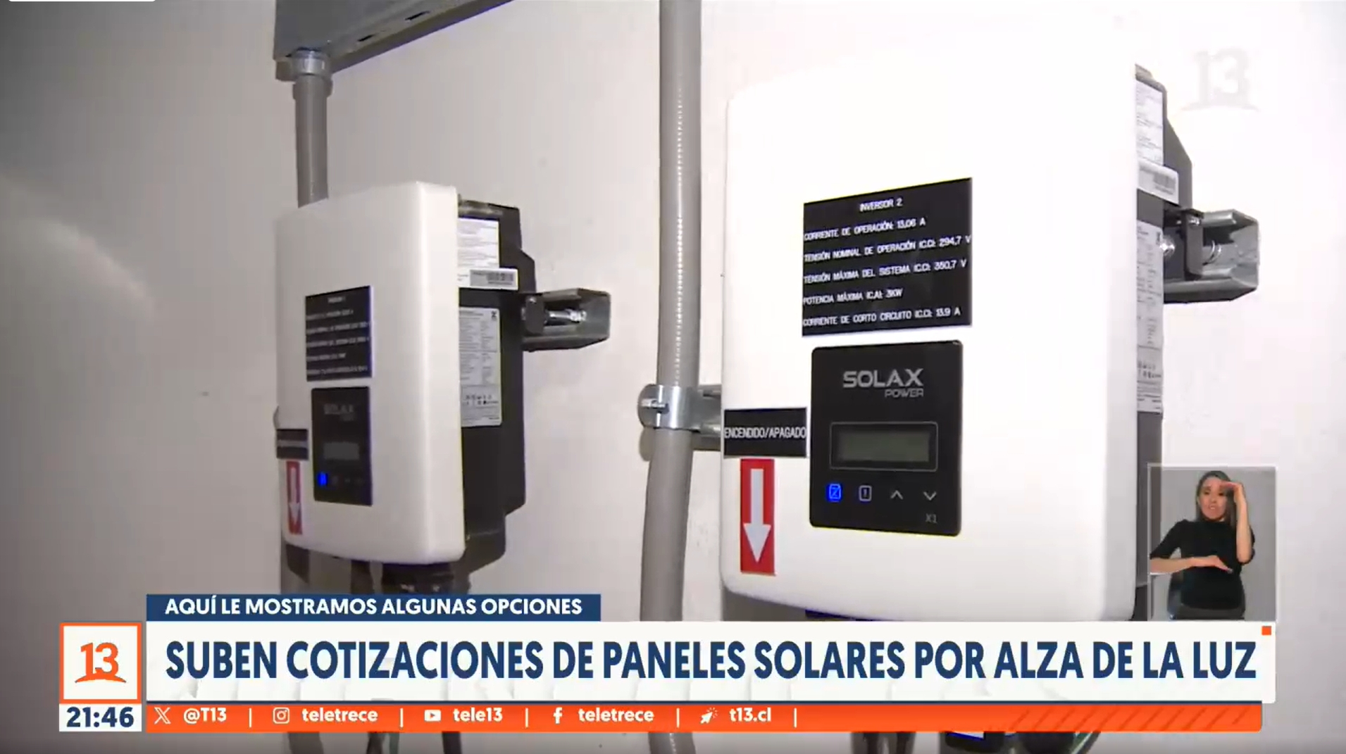 The second most watched news channel in Chile T13 highlights SolaX: Reduce your electricity bill by 20% with solar energy!